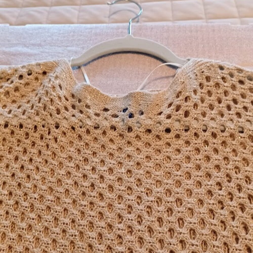APT 9 Tan Crochet Hollow out scoop neck long sleeve top w/gold sparkles size XL - Picture 8 of 10